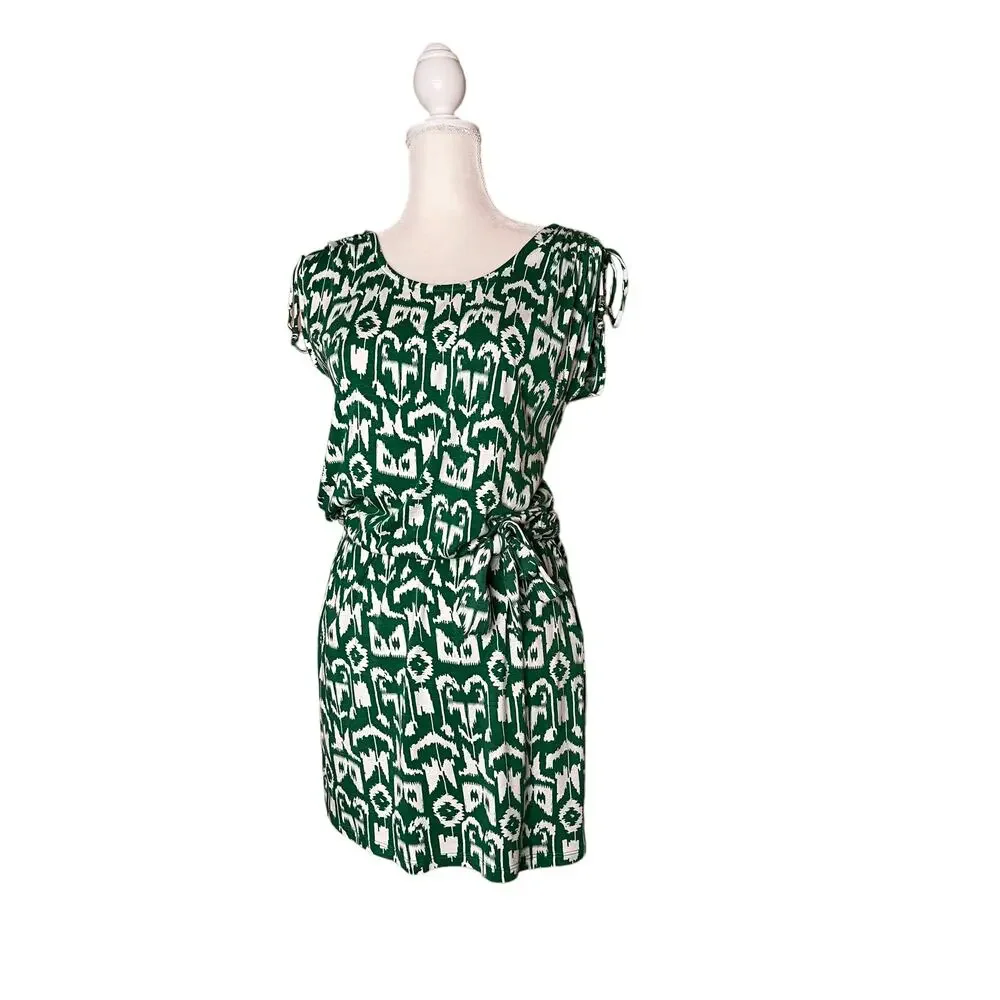 michael Michael Kors Women summer Dress tie Waist Size Small green white print